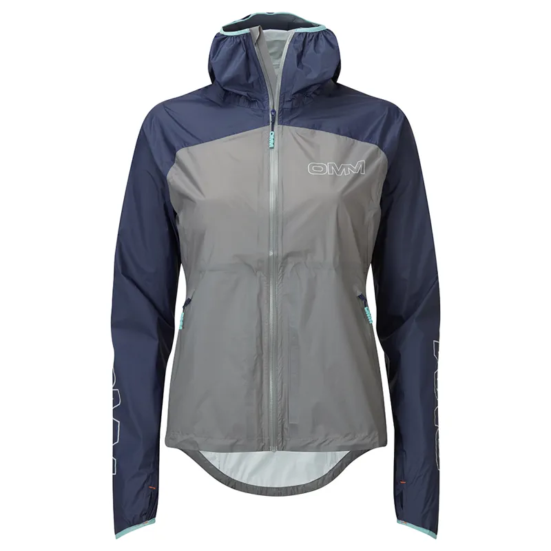 OMM Halo+ Women's Waterproof Running Jacket in Grey/Navy